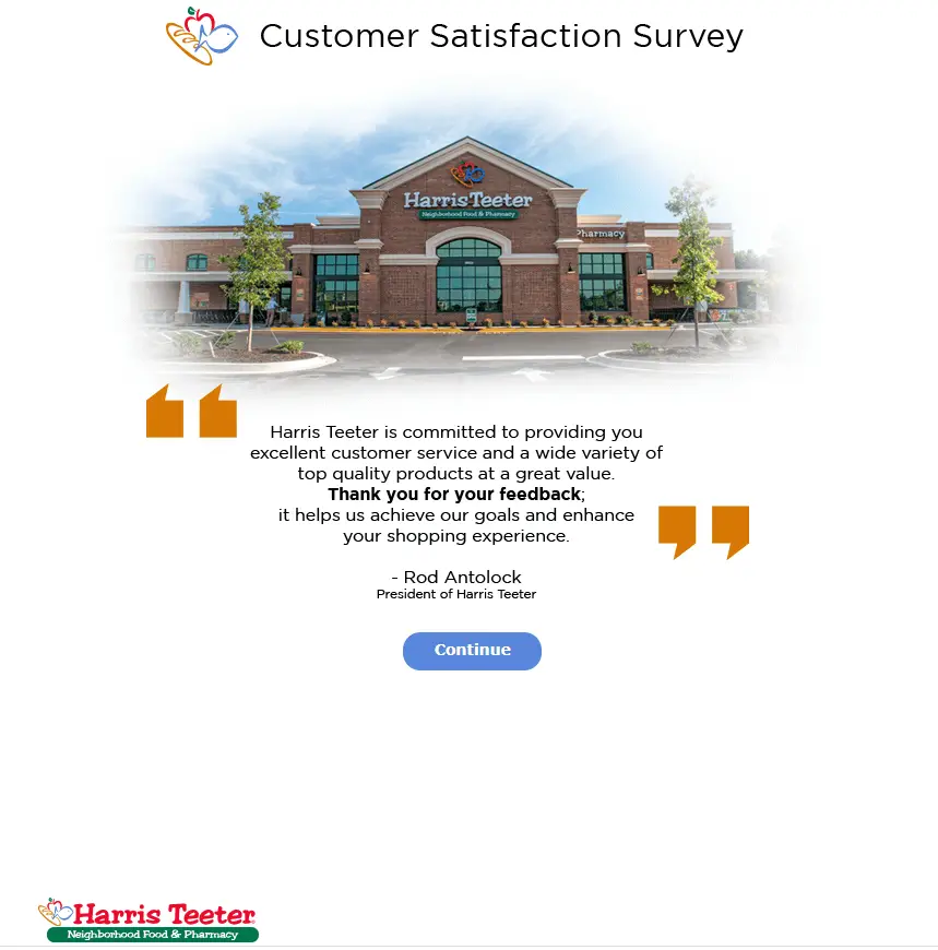Harris Teeter Online Survey page
