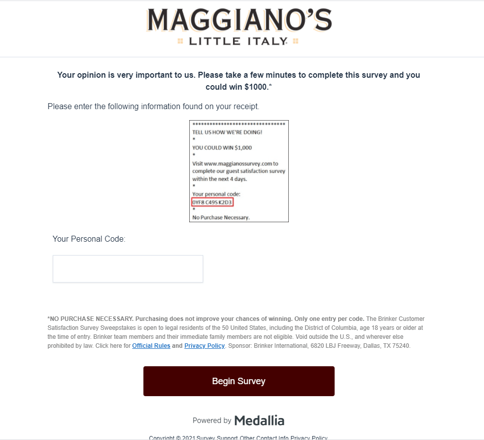 www.maggianossurvey.com page