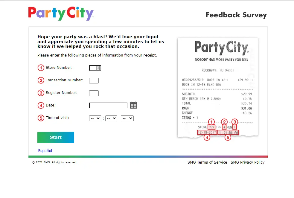 www.partycityfeedback.com survey page